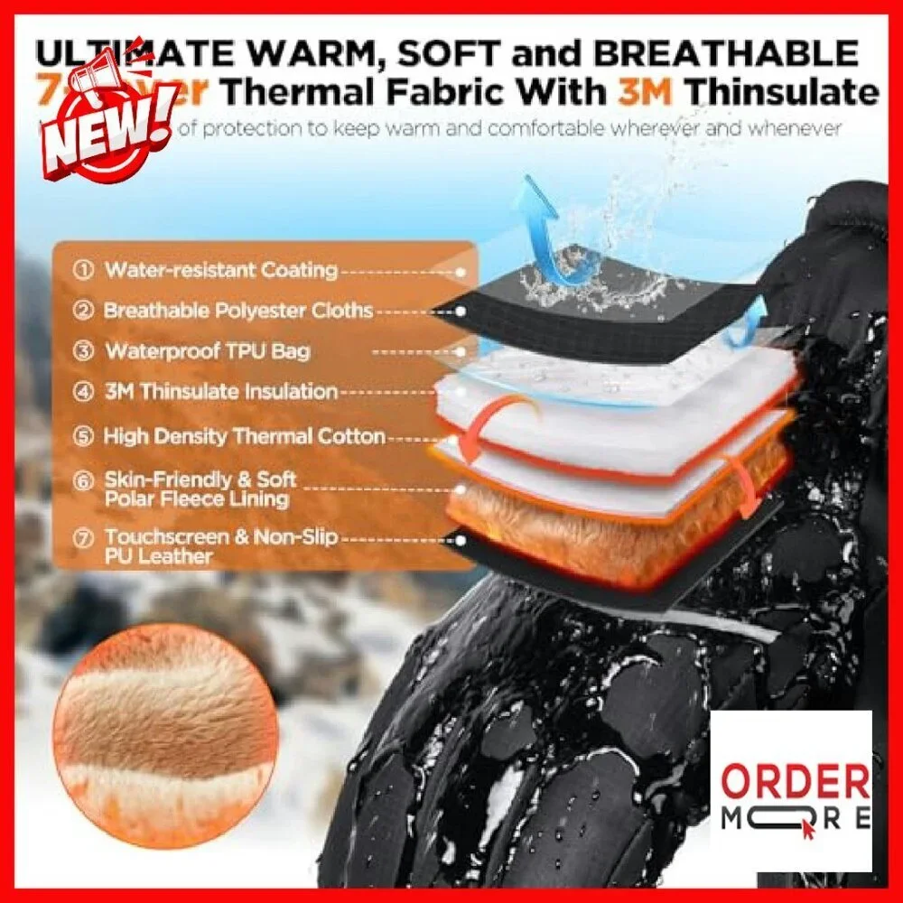 Thermal Ski Gloves Waterproof Touchscreen Cold Weather Running Cycling